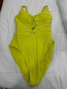 BECCA Neon Lime Textured Swimsuit with Twist Detail